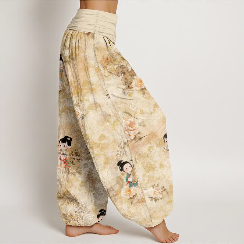 Buddha Stones Pantaloni harem da donna in puro cotone con fantasia floreale vintage e vita elasticizzata. - image 2