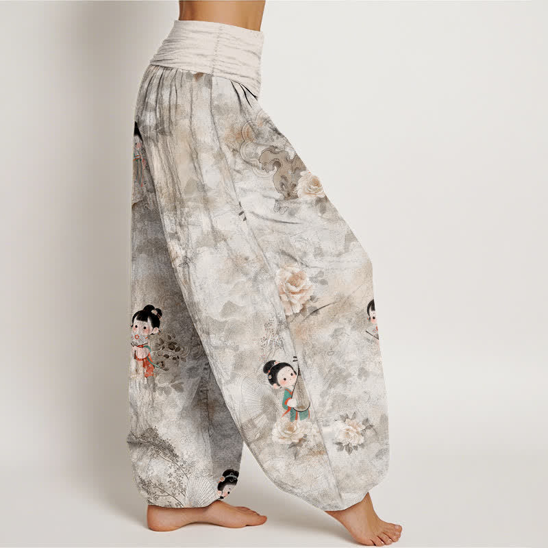 Buddha Stones Pantaloni harem da donna in puro cotone con fantasia floreale vintage e vita elasticizzata. - image 7