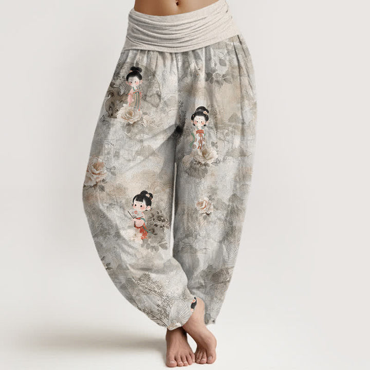 Buddha Stones Pantaloni harem da donna in puro cotone con fantasia floreale vintage e vita elasticizzata. - Grigio chiaro - US16, UK/AU20, EU48 (3XL) - image 5