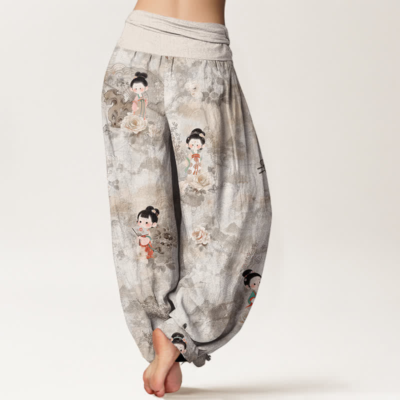 Buddha Stones Pantaloni harem da donna in puro cotone con fantasia floreale vintage e vita elasticizzata. - image 6