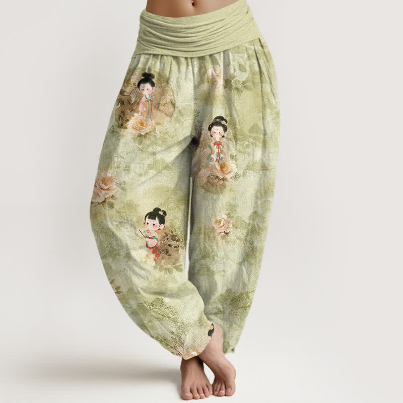 Buddha Stones Pantaloni harem da donna in puro cotone con fantasia floreale vintage e vita elasticizzata. - Cachi scuro - US16, UK/AU20, EU48 (3XL) - image 8