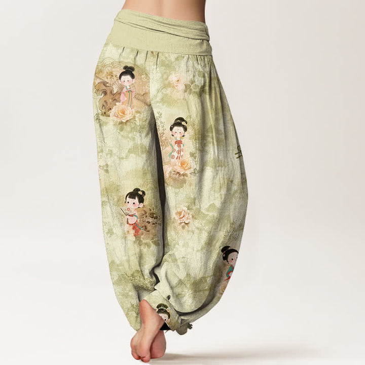 Buddha Stones Pantaloni harem da donna in puro cotone con fantasia floreale vintage e vita elasticizzata. - image 9