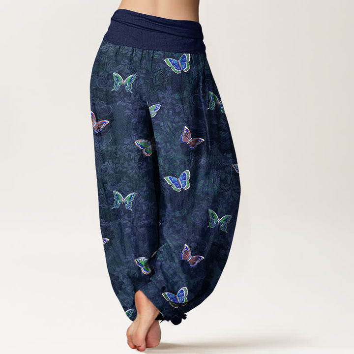 Buddha Stones Pantaloni harem da donna in puro cotone con motivo a farfalle e viticci, vita elasticizzata. - image 6