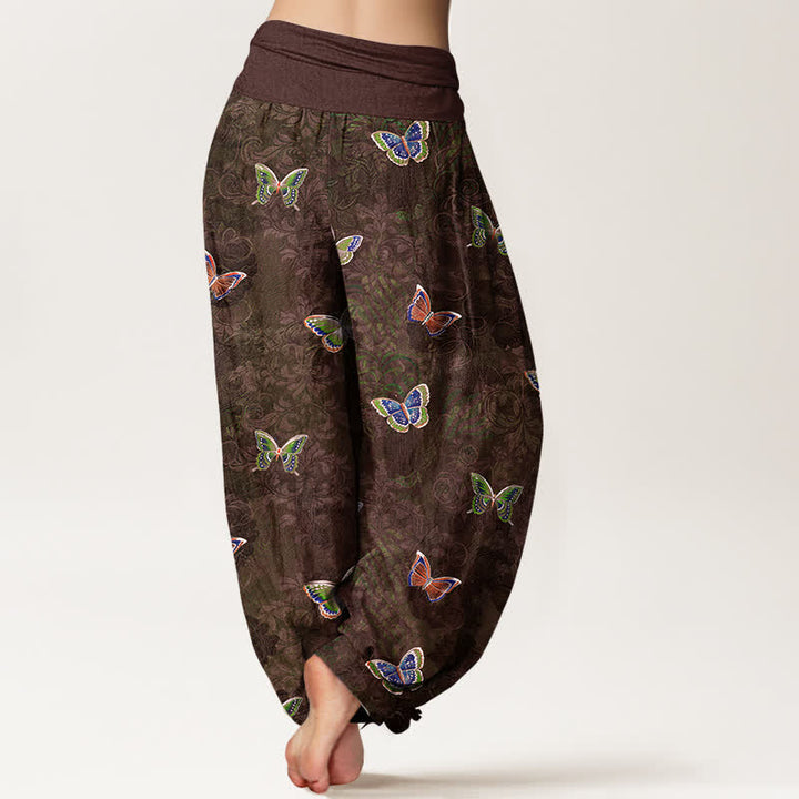 Buddha Stones Pantaloni harem da donna in puro cotone con motivo a farfalle e viticci, vita elasticizzata. - image 9