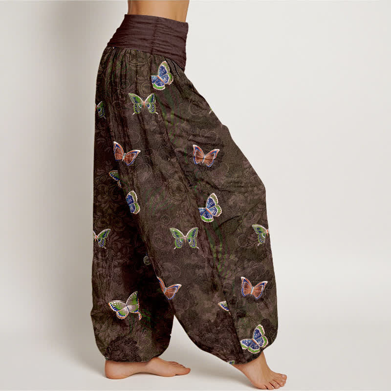 Buddha Stones Pantaloni harem da donna in puro cotone con motivo a farfalle e viticci, vita elasticizzata. - image 10