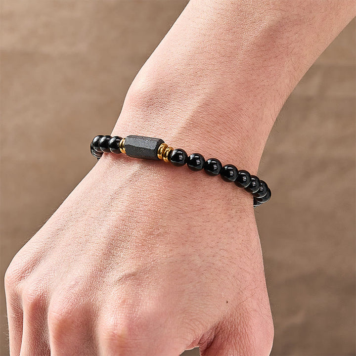 Buddha Stones Bracciale minimalista con perle rotonde, protezione in ossidiana nera e tormalina nera. - image 5