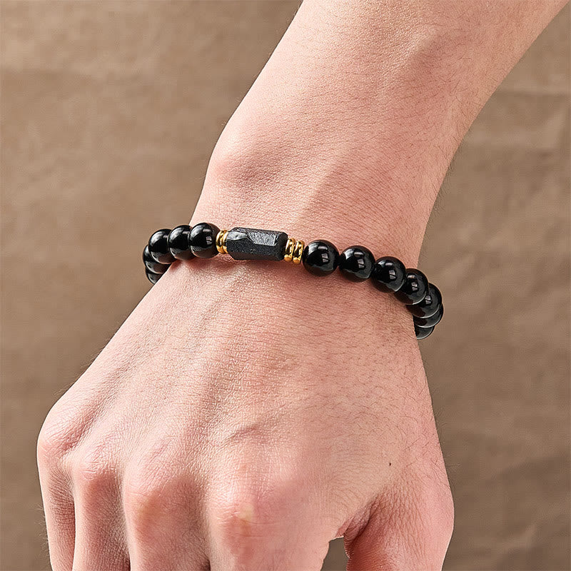 Buddha Stones Bracciale minimalista con perle rotonde, protezione in ossidiana nera e tormalina nera. - image 13