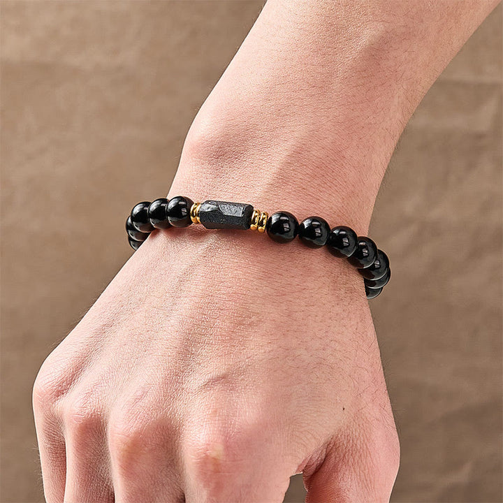 Buddha Stones Bracciale minimalista con perle rotonde, protezione in ossidiana nera e tormalina nera. - image 13