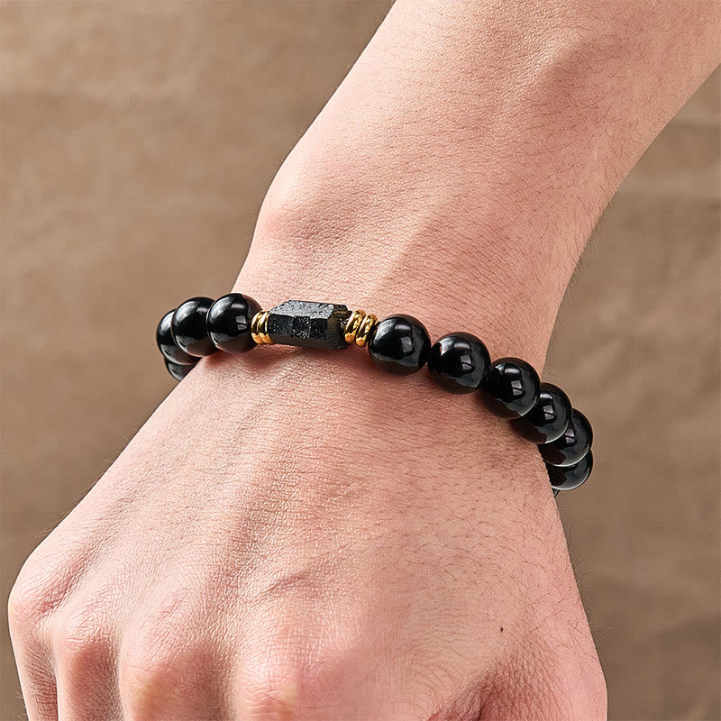 Buddha Stones Bracciale minimalista con perle rotonde, protezione in ossidiana nera e tormalina nera. - image 19