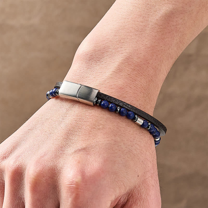 Buddha Stones Bracciale in pelle a doppio giro Lapislazzuli Truth - image 22