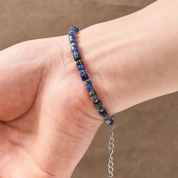 Buddha Stones Braccialetto con perline piatte, ametista, occhio di tigre, quarzo rosa, diaspro blu maculato e ossidiana nera, ideale per la calma e la tranquillità. - image 18