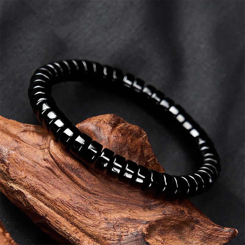 Buddha Stones Bracciale rinforzato con perline sfaccettate di ossidiana nera naturale a taglio dritto. - image 1