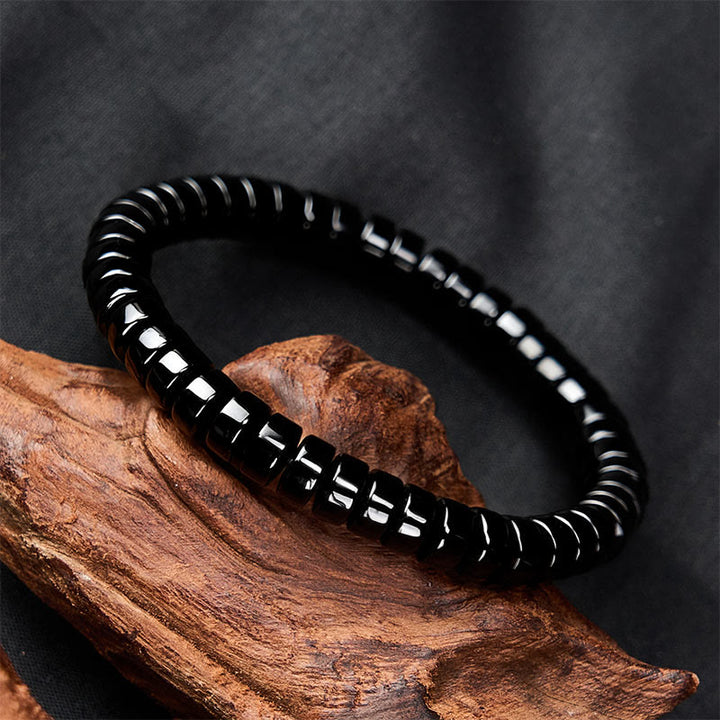 Buddha Stones Bracciale rinforzato con perline sfaccettate di ossidiana nera naturale a taglio dritto. - image 1
