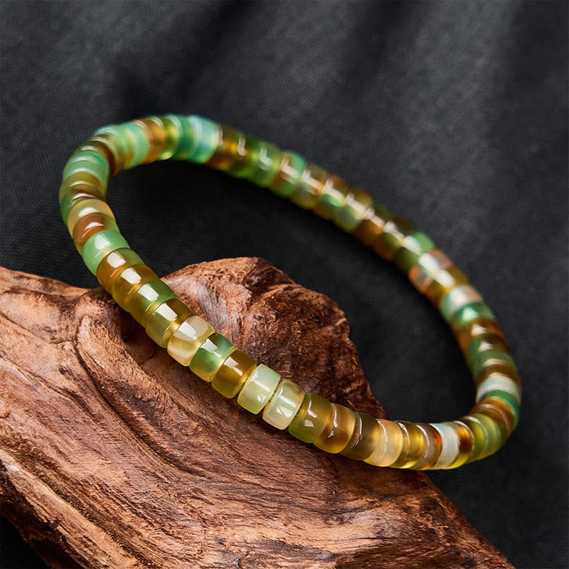 Buddha Stones Bracciale terapeutico rondella sfaccettato in agata verde naturale - image 3
