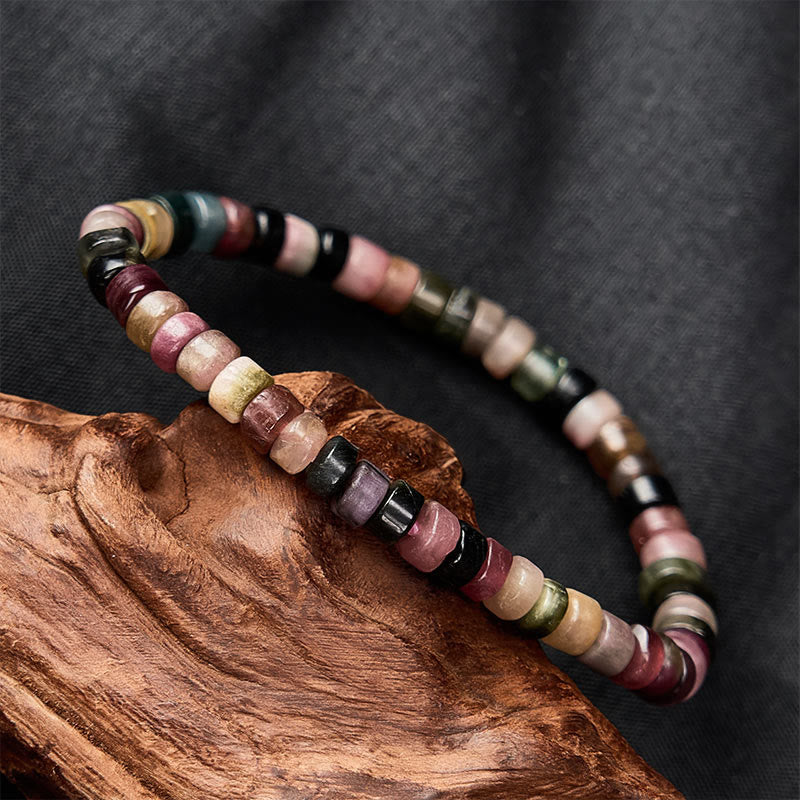 Buddha Stones Bracciale protettivo con perle sfaccettate di tormalina multicolore. - image 1
