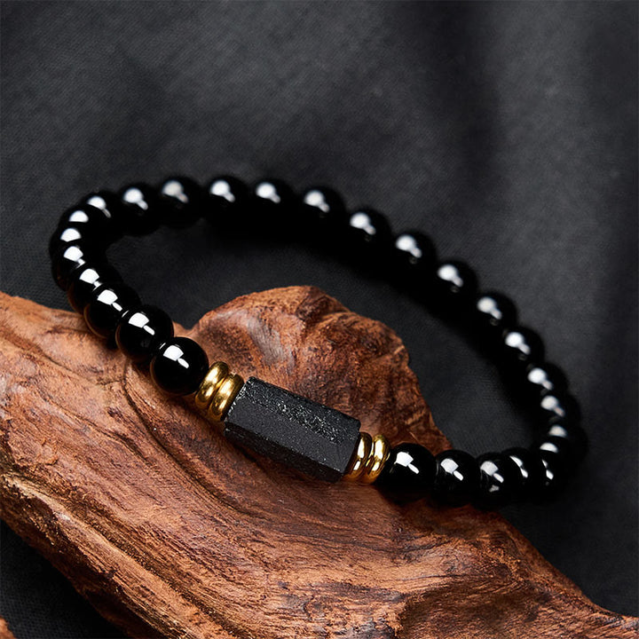 Buddha Stones Bracciale minimalista con perle rotonde, protezione in ossidiana nera e tormalina nera. - image 3