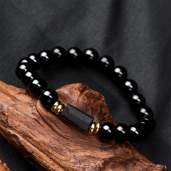 Buddha Stones Bracciale minimalista con perle rotonde, protezione in ossidiana nera e tormalina nera. - image 11