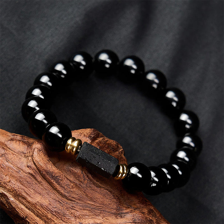 Buddha Stones Bracciale minimalista con perle rotonde, protezione in ossidiana nera e tormalina nera. - image 17