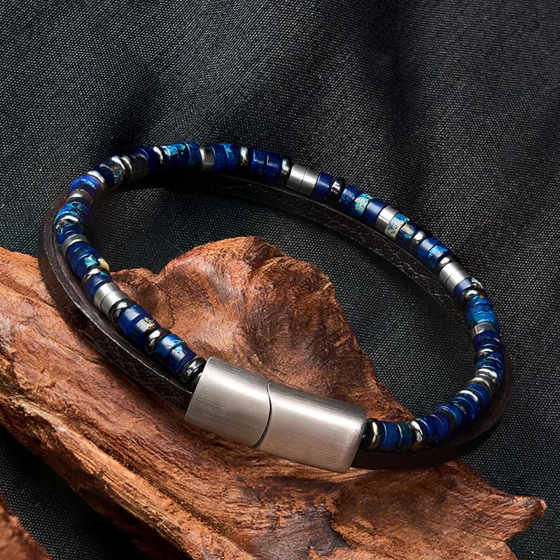 Buddha Stones Bracciale in pelle a doppio giro Lapislazzuli Truth - image 4