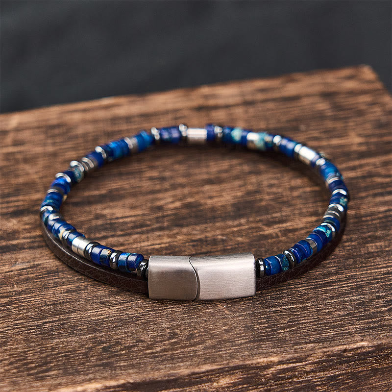 Buddha Stones Bracciale in pelle a doppio giro Lapislazzuli Truth - image 3