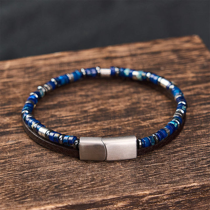 Buddha Stones Bracciale in pelle a doppio giro Lapislazzuli Truth - image 3
