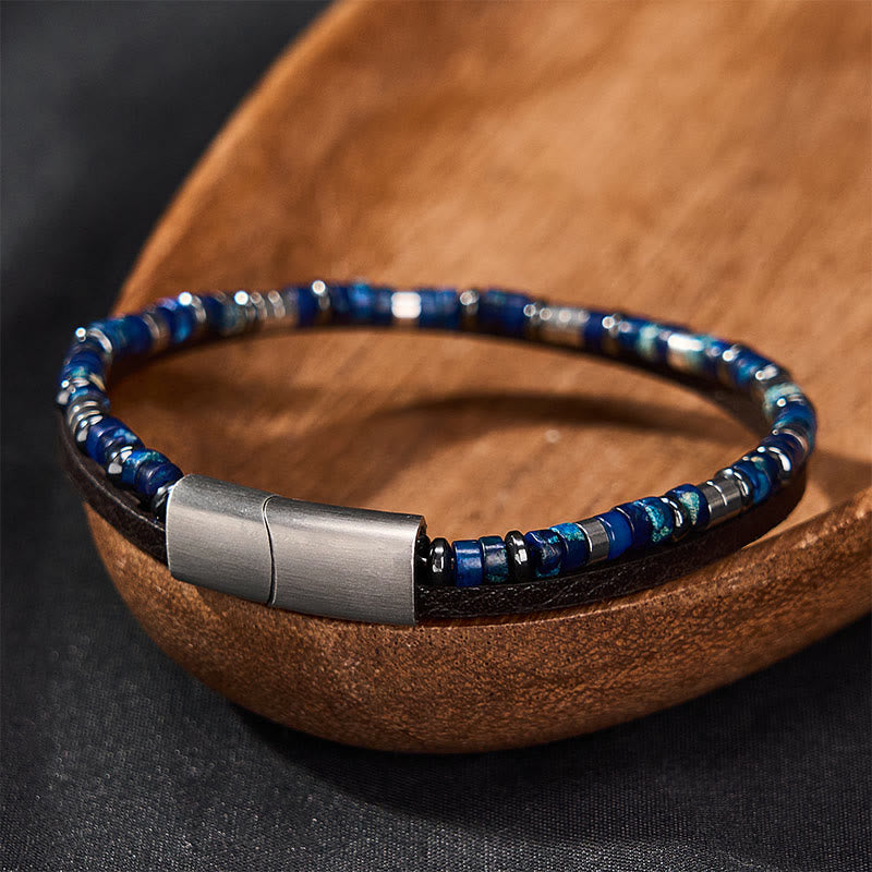 Buddha Stones Bracciale in pelle a doppio giro Lapislazzuli Truth - image 1