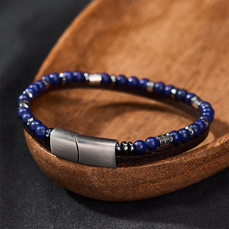 Buddha Stones Bracciale in pelle a doppio giro Lapislazzuli Truth - image 17