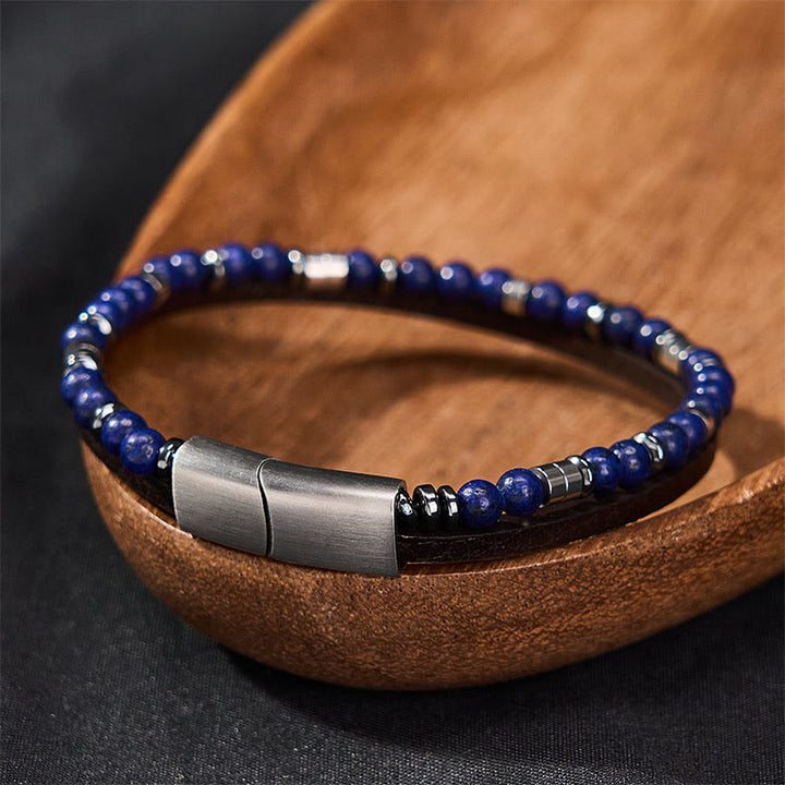 Buddha Stones Bracciale in pelle a doppio giro Lapislazzuli Truth - image 17