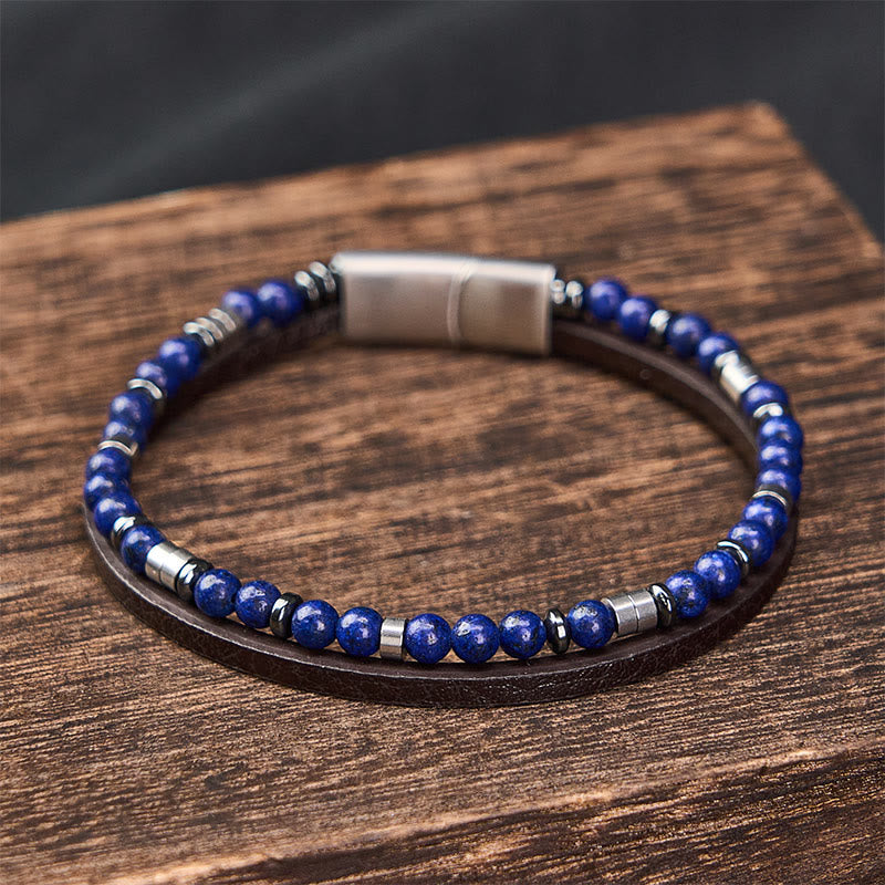 Buddha Stones Bracciale in pelle a doppio giro Lapislazzuli Truth - image 18