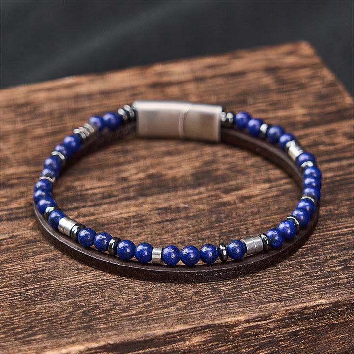 Buddha Stones Bracciale in pelle a doppio giro Lapislazzuli Truth - image 18