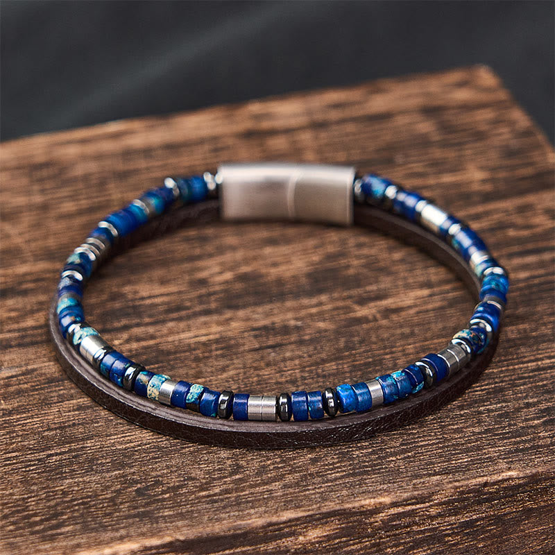 Buddha Stones Bracciale in pelle a doppio giro Lapislazzuli Truth - image 2