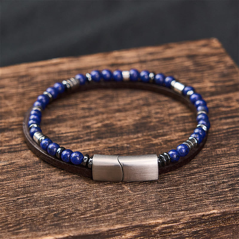 Buddha Stones Bracciale in pelle a doppio giro Lapislazzuli Truth - image 19