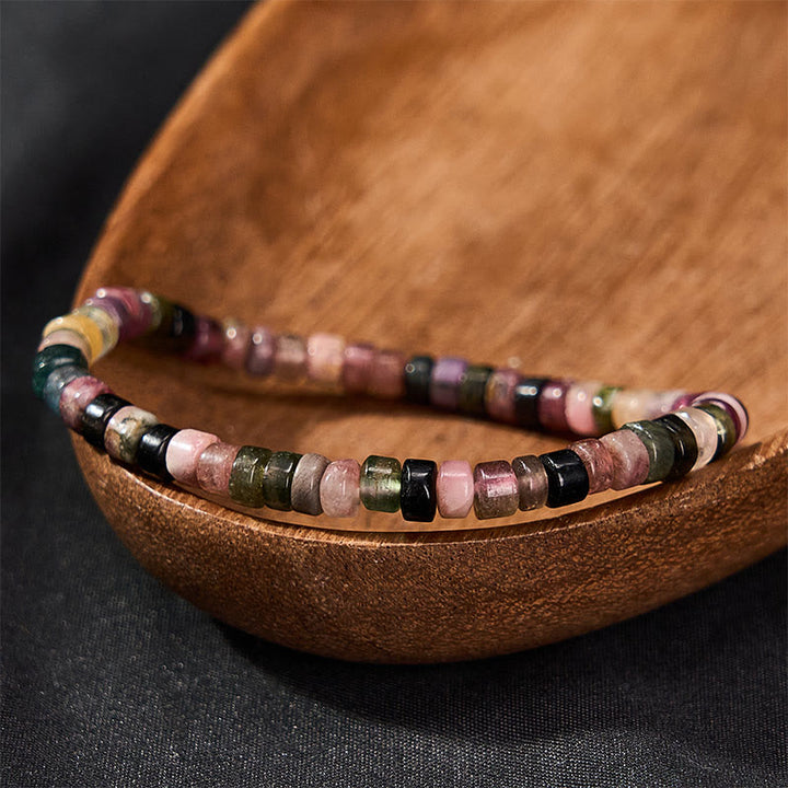 Buddha Stones Bracciale protettivo con perle sfaccettate di tormalina multicolore. - Tormalina (Circonferenza del polso: 15-16 cm) - image 0