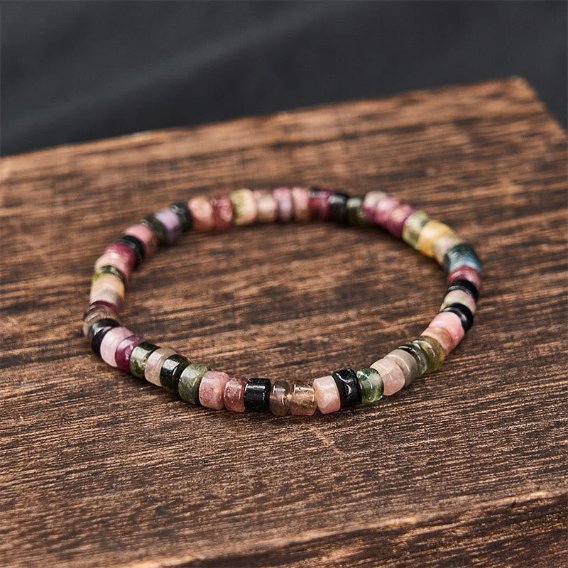 Buddha Stones Bracciale protettivo con perle sfaccettate di tormalina multicolore. - image 2