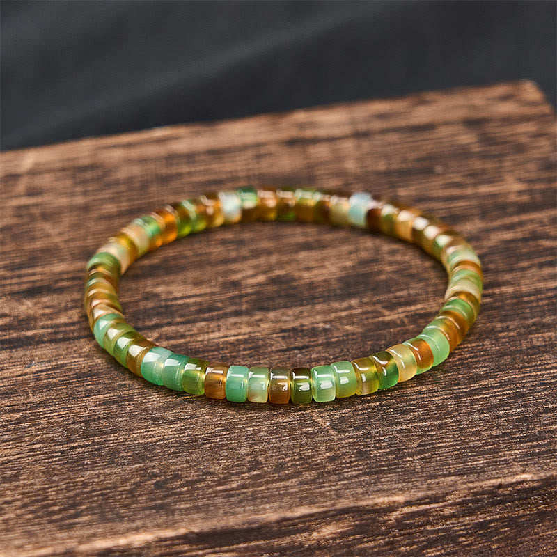 Buddha Stones Bracciale terapeutico rondella sfaccettato in agata verde naturale - image 2