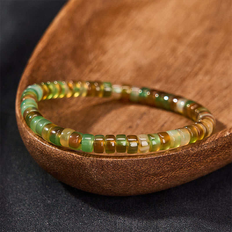 Buddha Stones Bracciale terapeutico rondella sfaccettato in agata verde naturale - image 1