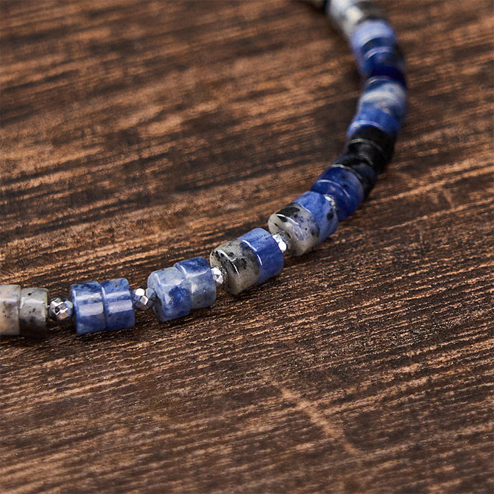 Buddha Stones Braccialetto con perline piatte, ametista, occhio di tigre, quarzo rosa, diaspro blu maculato e ossidiana nera, ideale per la calma e la tranquillità. - image 17