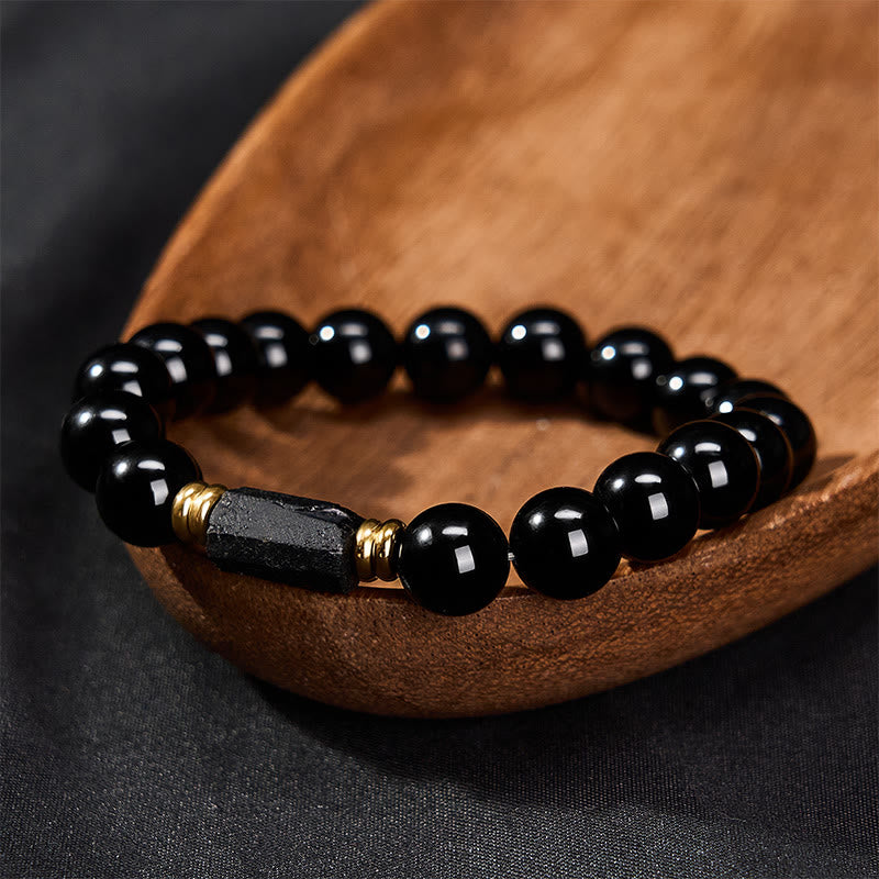 Buddha Stones Bracciale minimalista con perle rotonde, protezione in ossidiana nera e tormalina nera. - image 16