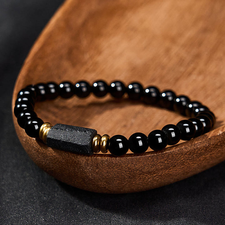 Buddha Stones Bracciale minimalista con perle rotonde, protezione in ossidiana nera e tormalina nera. - image 2