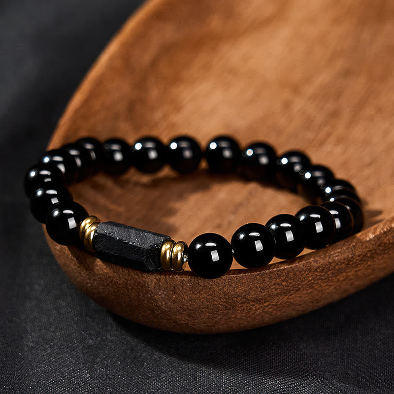 Buddha Stones Bracciale minimalista con perle rotonde, protezione in ossidiana nera e tormalina nera. - image 10