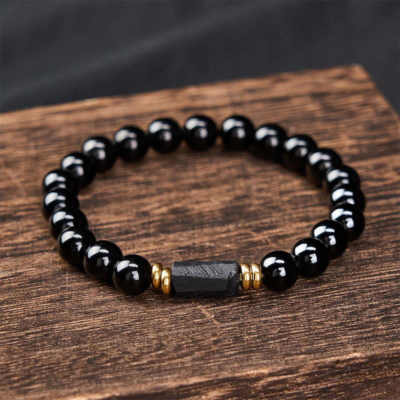 Buddha Stones Bracciale minimalista con perle rotonde, protezione in ossidiana nera e tormalina nera. - image 9