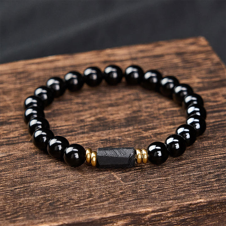 Buddha Stones Bracciale minimalista con perle rotonde, protezione in ossidiana nera e tormalina nera. - image 9