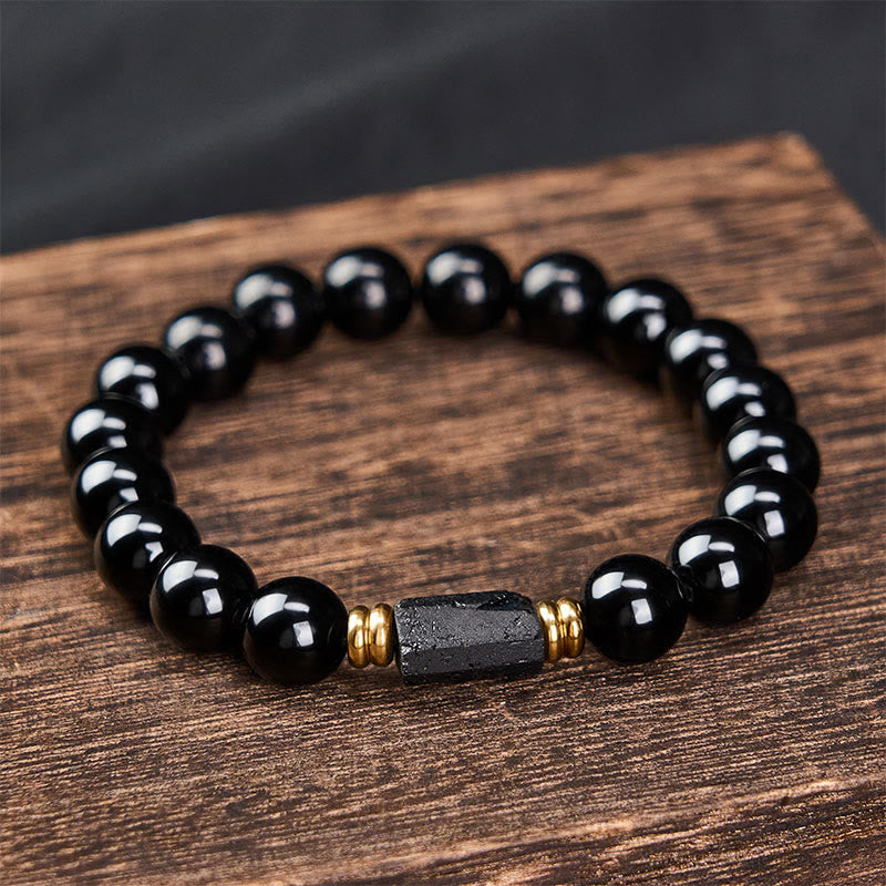Buddha Stones Bracciale minimalista con perle rotonde, protezione in ossidiana nera e tormalina nera. - image 15