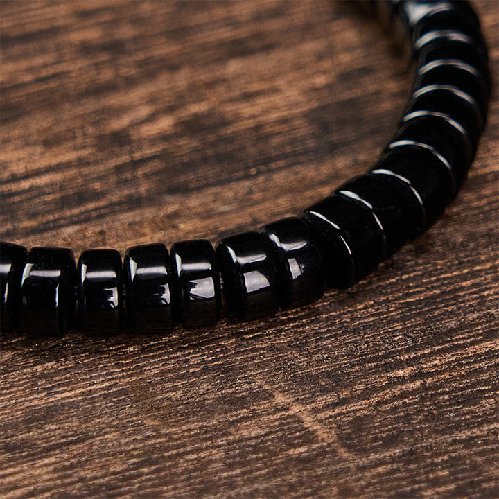 Buddha Stones Bracciale rinforzato con perline sfaccettate di ossidiana nera naturale a taglio dritto. - image 3