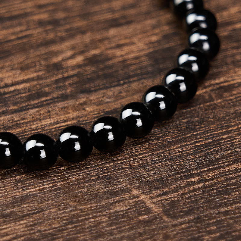 Buddha Stones Bracciale minimalista con perle rotonde, protezione in ossidiana nera e tormalina nera. - image 4
