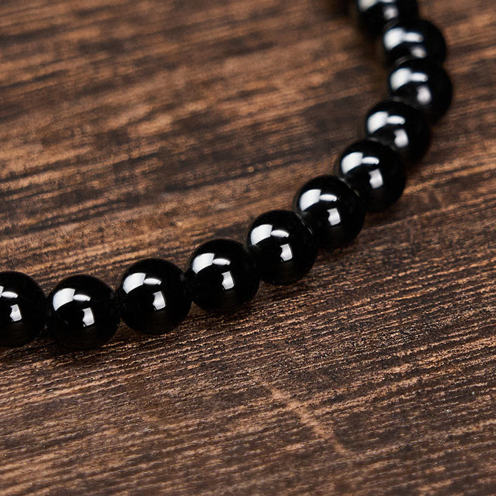 Buddha Stones Bracciale minimalista con perle rotonde, protezione in ossidiana nera e tormalina nera. - image 4