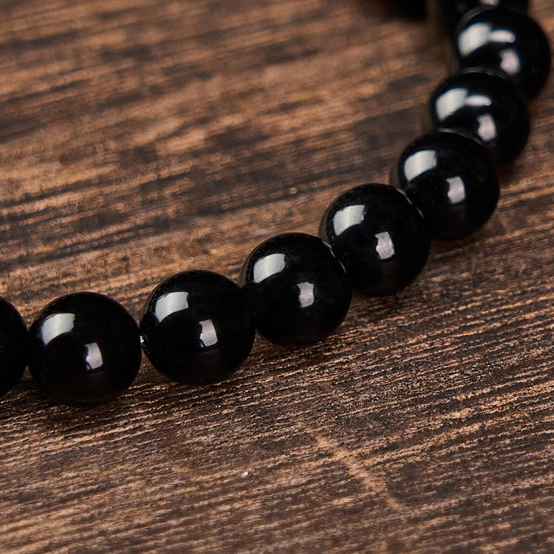 Buddha Stones Bracciale minimalista con perle rotonde, protezione in ossidiana nera e tormalina nera. - image 12