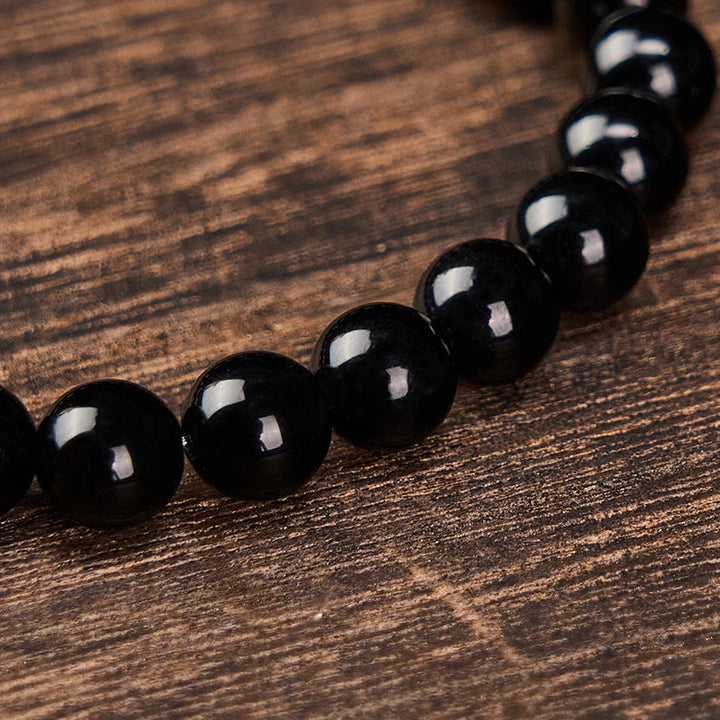 Buddha Stones Bracciale minimalista con perle rotonde, protezione in ossidiana nera e tormalina nera. - image 12