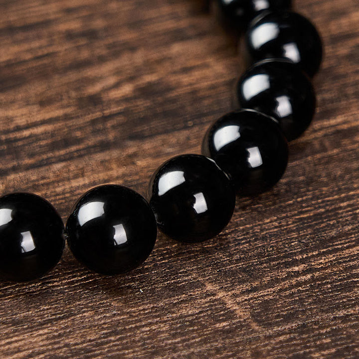 Buddha Stones Bracciale minimalista con perle rotonde, protezione in ossidiana nera e tormalina nera. - image 18