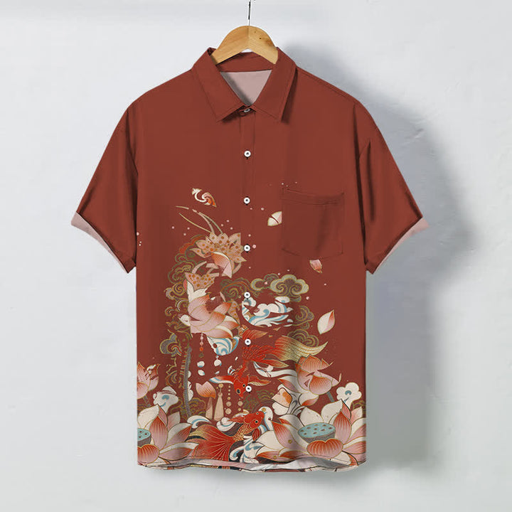 Buddha Stones Camicia da uomo a maniche corte traspirante con bottoni e motivo a onde e nuvole, con stampa di loto e koi. - Siena - US/UK/AU48, EU58 (4XL) - image 7